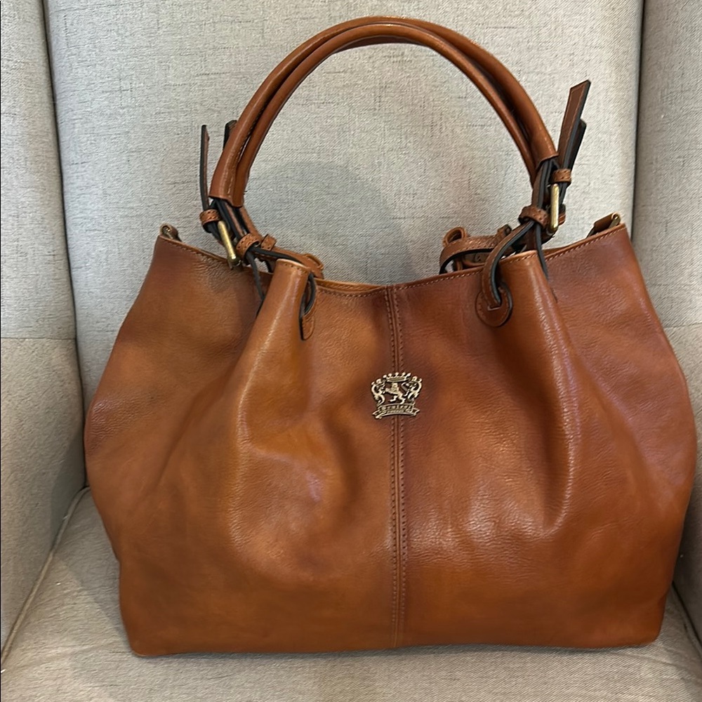 New Pratesi Brown Leather Shoulder Bag Large Italy